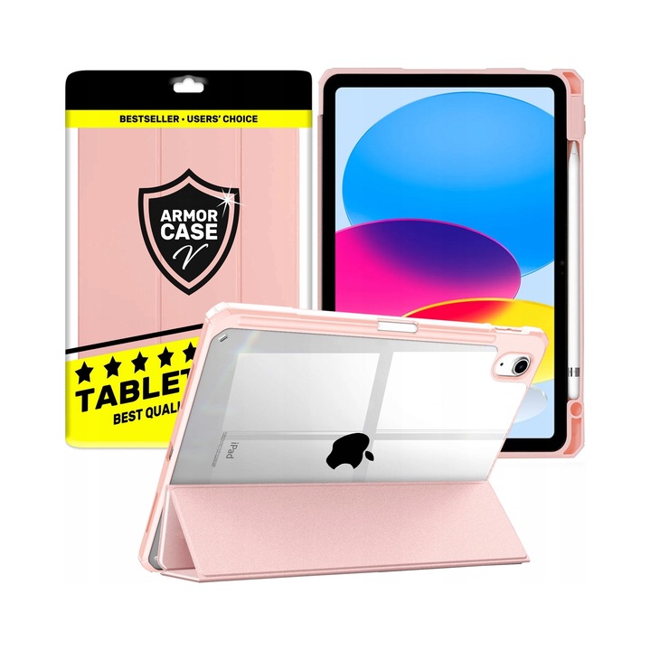 Luxus tok Apple iPad 10.9"-hez, 10. generáció (2022), rózsaszín, Apple Pencil tartóval