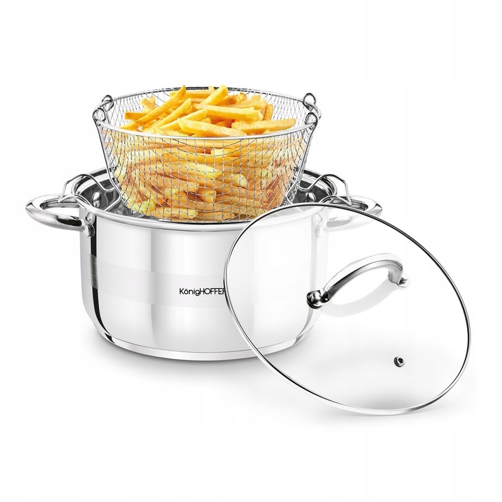 Konighoffer Faro rozsdamentes acél edénykészlet, 3 részes, üvegfedővel, 4,7 l, 32,5x23,5x12,5 cm, ezüst