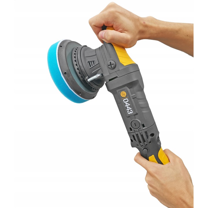 Kétfunkciós excentercsiszoló autóhoz, 1500W, 21mm, 150mm + 3 szivacs készlet