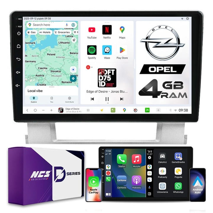 Radio multimedia NCS D9 pentru Opel Astra J (2009-2015), procesor 8-core, 4GB RAM, ecran QLED 9", LTE