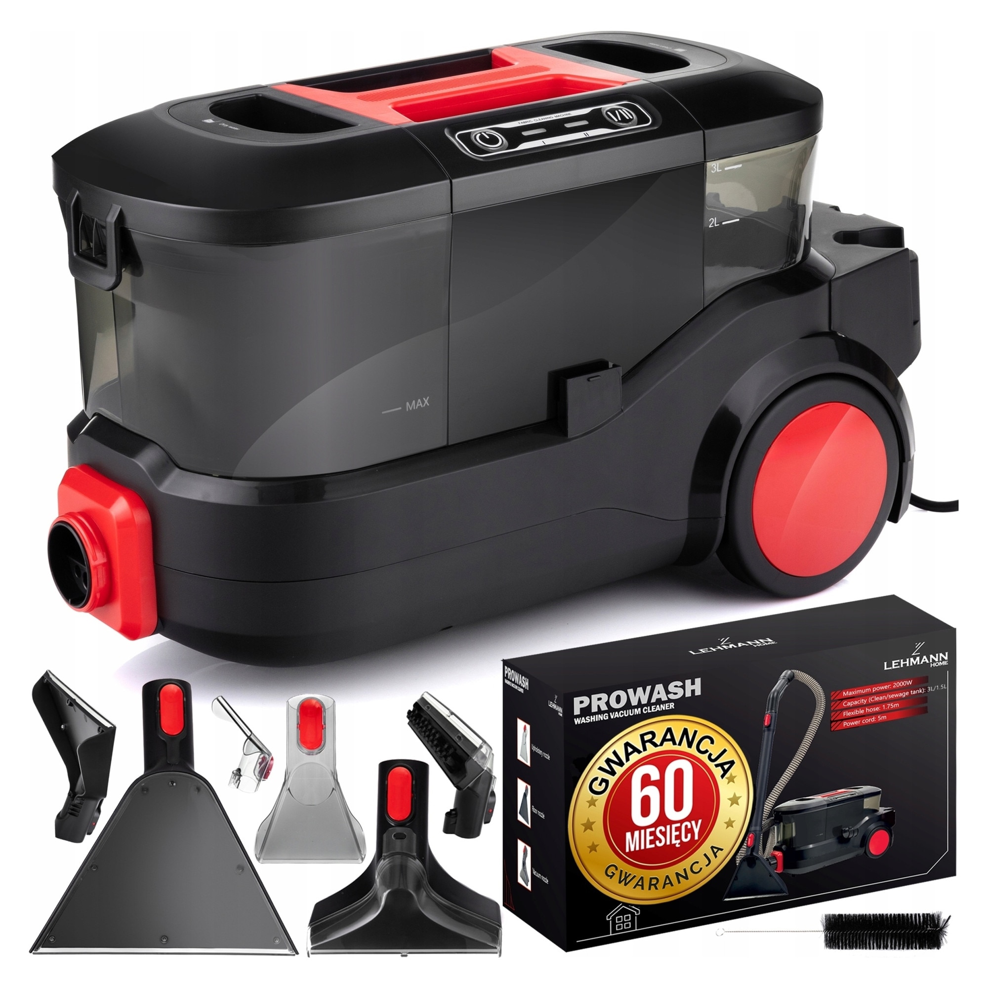 Aspirator profesional de curatare, Lehmann ProWash, 2000W, 3 accesorii, 51x29x28cm, multicolor