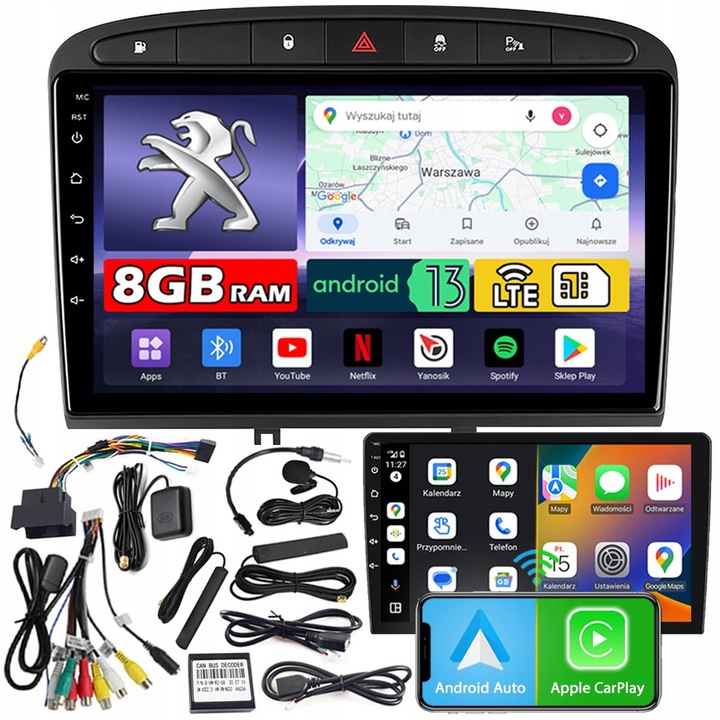 Radio auto NCS ZQ9, set, 9" QLED, 8GB RAM, LTE, pentru PEUGEOT 408 2010-2014