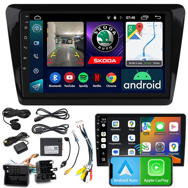 Statie multimedia NCS pentru SKODA RAPID 2012-2020, 9", 2GB RAM, Android 12, functie Bluetooth, set complet