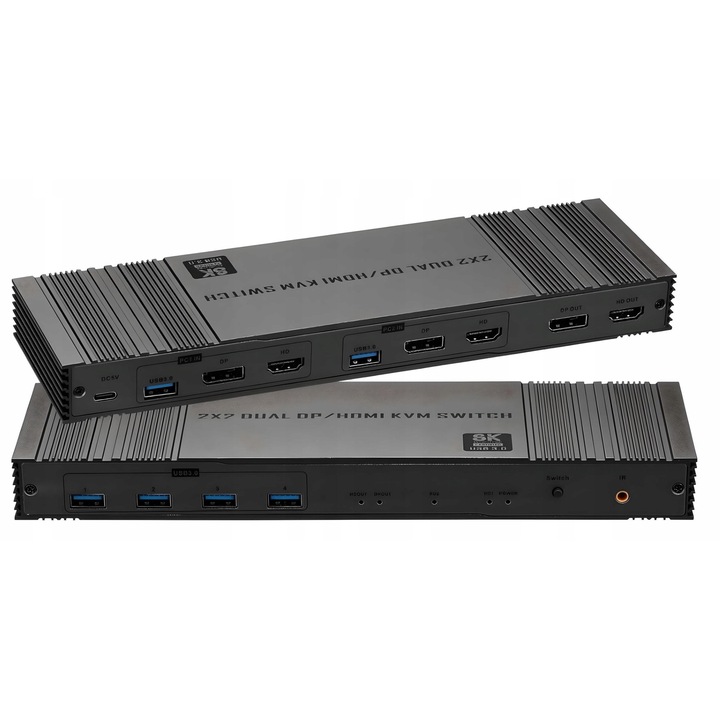 PAWONIK KVM kapcsoló 2x2, HDMI és DisplayPort, 8K, USB 3.0, készlet 2 monitorhoz