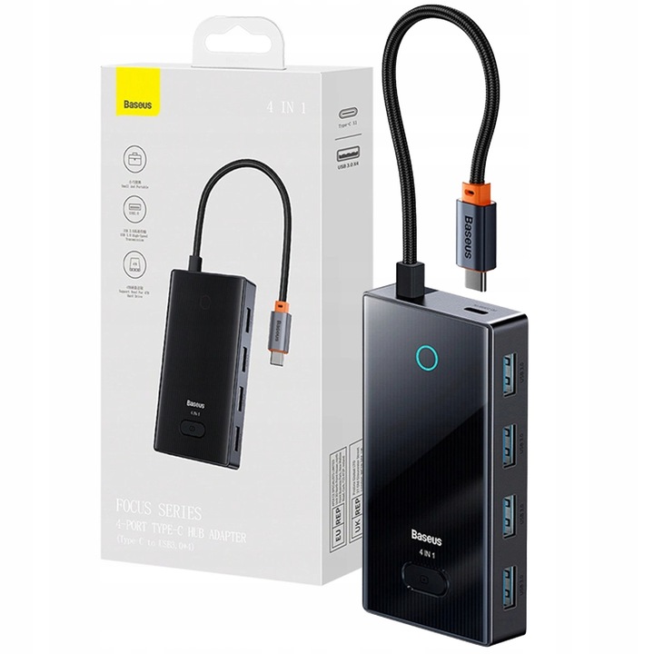 Адаптер хъб USB-C Baseus, 4x USB-A 3.0, 15см