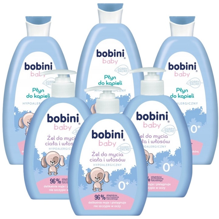 Set de produse de ingrijire pentru copii Bobini Baby, gel de spalare 2 in 1 si lichid de baie, hipoalergenic, 300ml, multicolor
