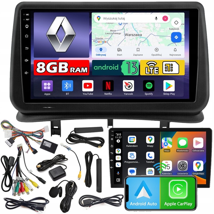 Radio auto NCS ZQ9, 9" QLED, 8GB RAM, LTE, pentru Renault Clio III 2005-2013