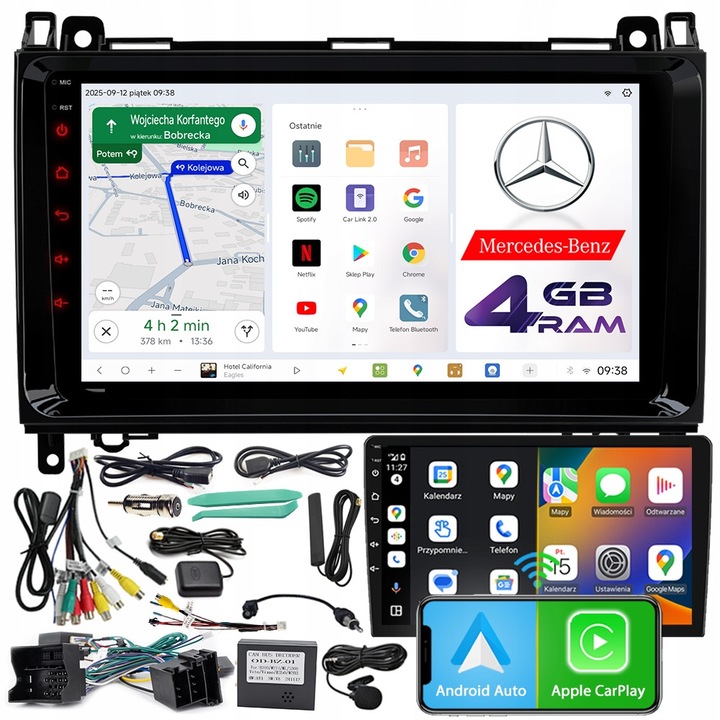 Radio multimedia NCS D9, 9" QLED, 4GB RAM, LTE, pentru Mercedes Vito W639 (2003-2014)