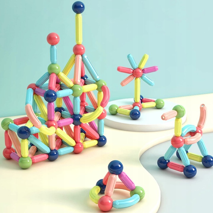 Set de constructie magnetica MalPlay, 120 elemente, stimuleaza creativitatea, coordonare mana-ochi, multicolor, 37x24x6cm
