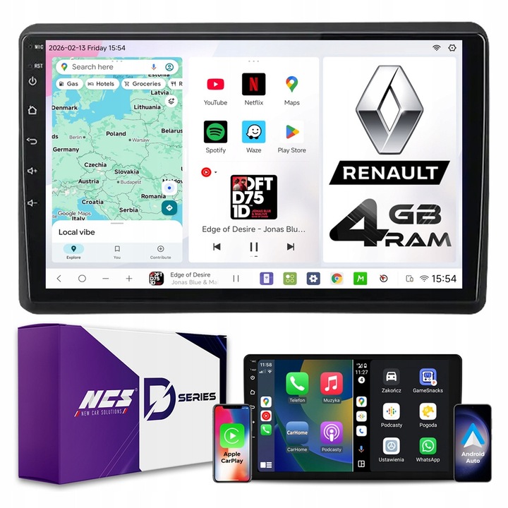 Radio multimedia NCS D10 pentru Renault Master 2019-2024, 10" QLED, 4GB RAM, LTE, set complet