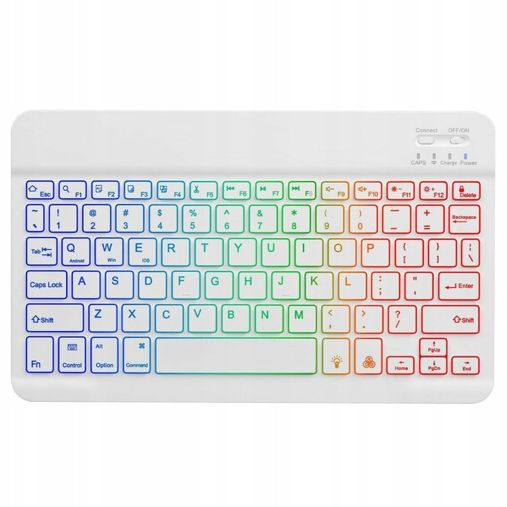 Компактна Bluetooth клавиатура ERBORD, RGB осветление, 78 клавиша, 24.75x15x0.8см, бяла