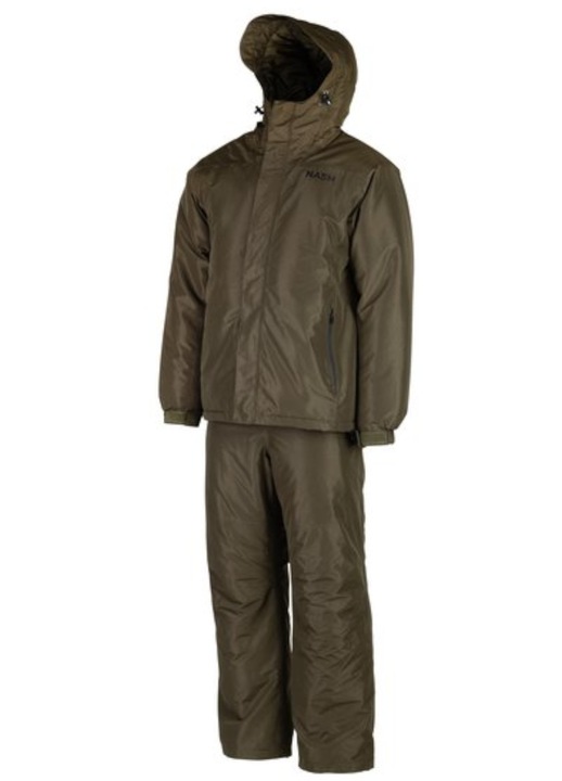 Set geaca si pantaloni Nash Arctic Suit, impermeabil, umplutura Hollow Fibre, ajustabil, kaki, M INTL