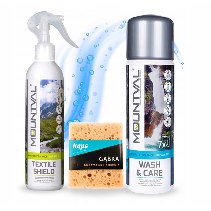 Set detergent si impregnare pentru imbracaminte turistica cu burete pentru incaltaminte, 315 ml si 300 ml