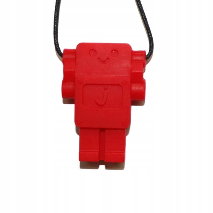 Gryzak terapeutic Robot, Jellystone, 3,5x5cm, silicon, rosu, set nastrie de 36cm