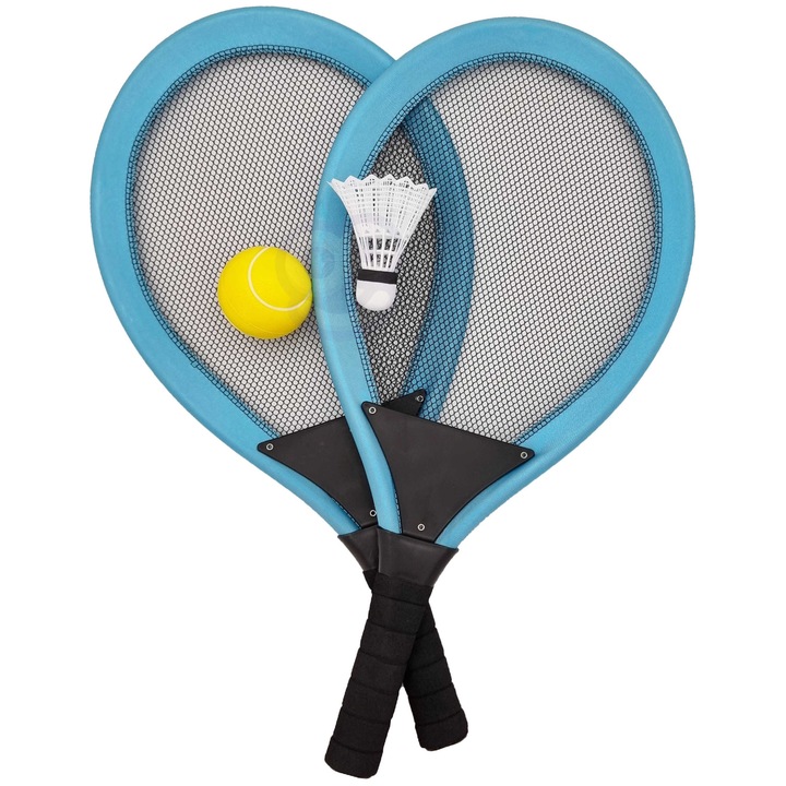 Set 2 Rachete Tenis Badminton cu Minge si fluturas, Woopie, 26,5x2,5x54cm, pentru copii