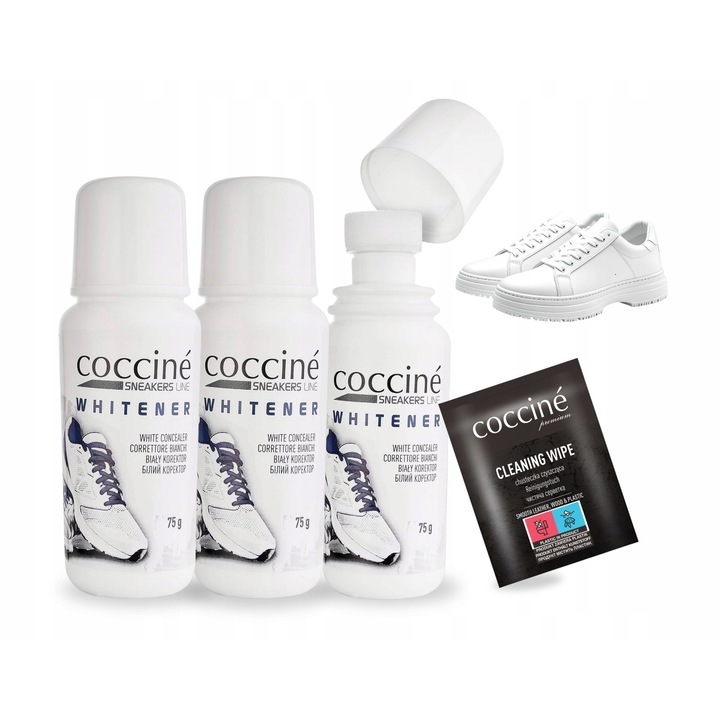 Комплект 3x Коректор за обувки Coccine Sneakers Whitener 75g и 1 кърпичка за почистване