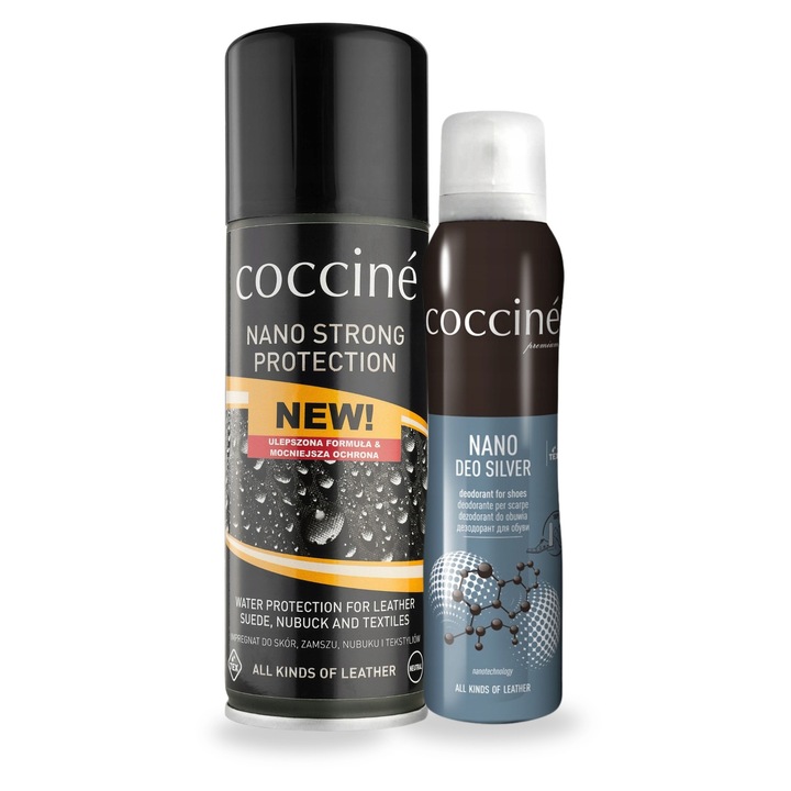 Set impregnare si deodorant pentru incaltaminte Coccine Nano Strong, 230 ml si 150 ml, protectie waterproof, actiune antibacteriana
