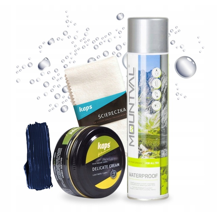 Set 3in1 Spray impermeabil si crema pentru incaltaminte cu carpa, Kaps, 50ml si 400ml, granat, 30x33cm