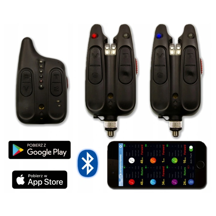 Set semnalizatoare electronice de pescuit Mistrall Bluetooth 2+1, wireless, waterproof, 150-200m, cutie eleganta