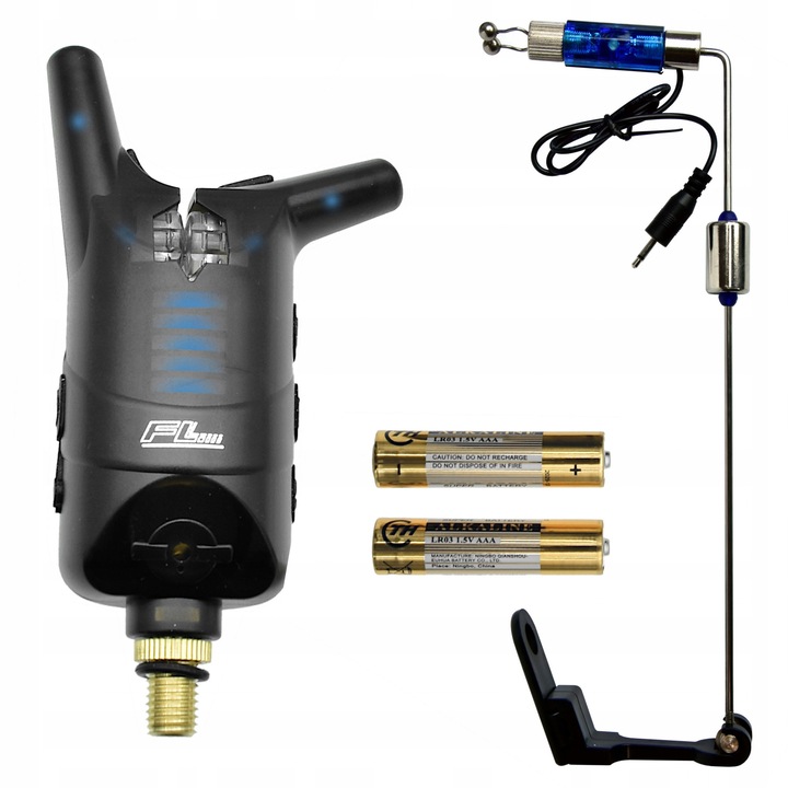 Set semnalizator electronic FL cu swinger LED albastru, rezistent la intemperii, alimentare cu baterii, compatibil cu majoritatea suporturilor.