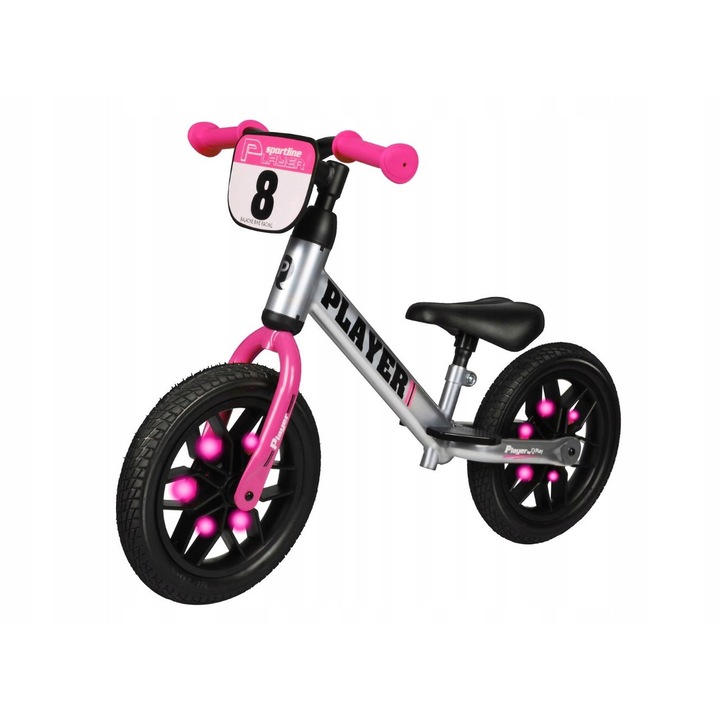 Bicicleta echilibru Qplay Player roz reglabil 83x36.5cm 3-6 ani