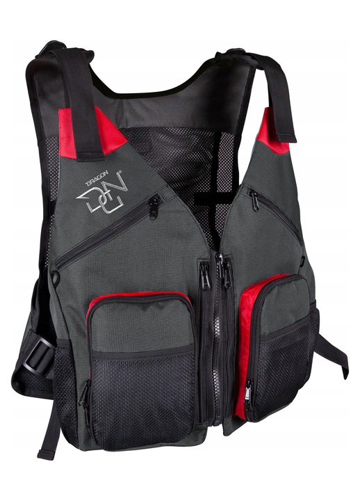 Dragon sportmellény, 20 zseb, 2 karabiner, fekete, technikai anyag, One Size INTL