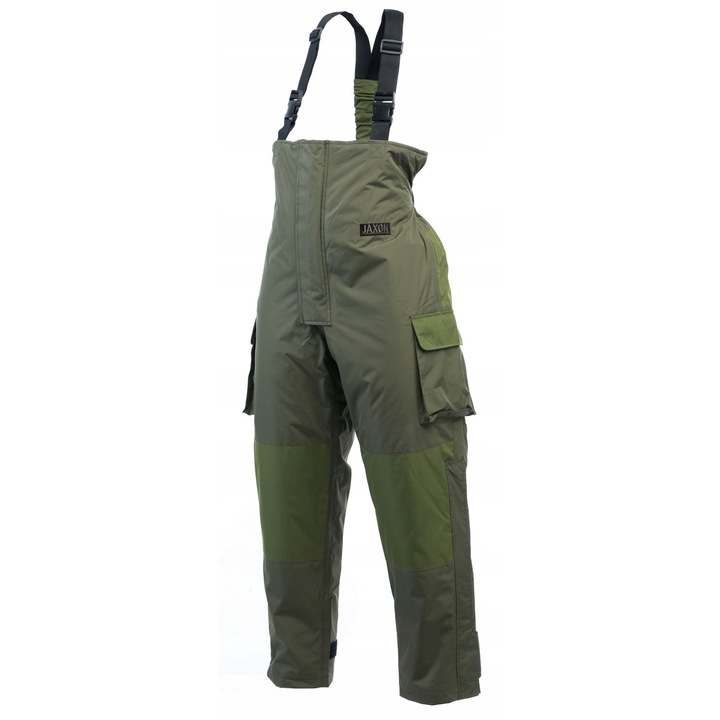 Pantaloni salopeta impermeabili Jaxon Fishing Trip, izolati, cu bretele, culoare verde, material rezistent, XL