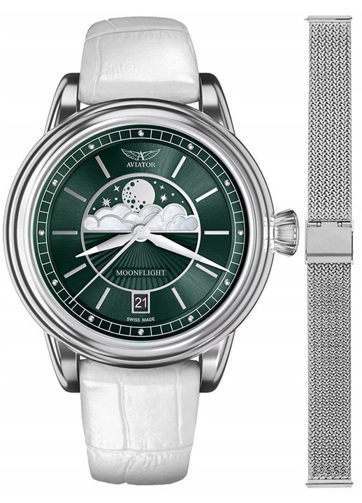 Ceas dama Aviator V.1.33.0.262.4WM set, quartz, verde, 36x10mm, argintiu