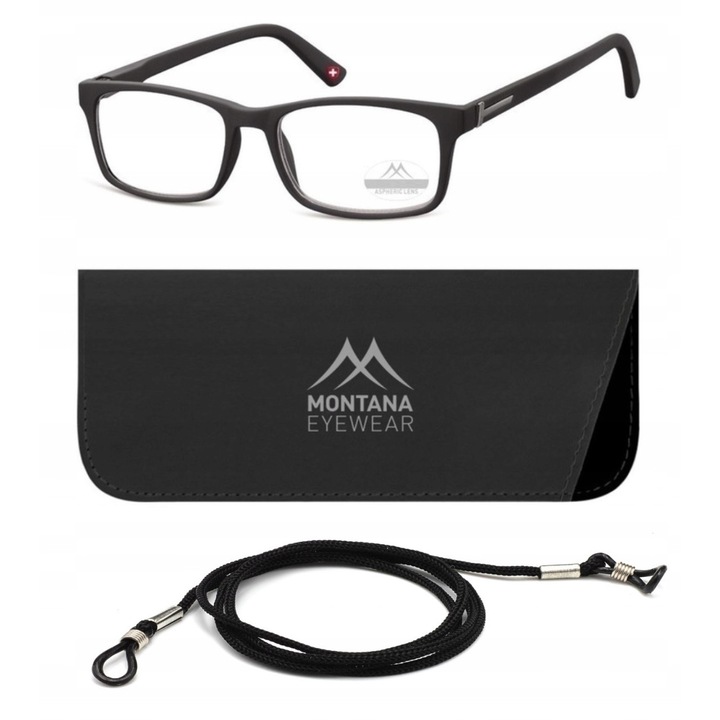 Ochelari de vedere Montana, model MMR73, +2.50, asferici, negri, unisex, dimensiuni 5,3x3,6cm, 13,5cm