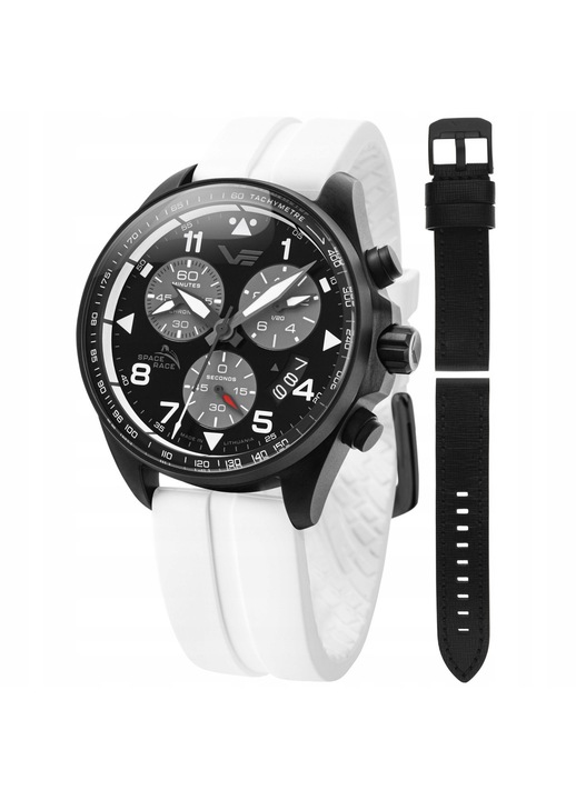VOSTOK EUROPE, Ceas barbatesc din otel inoxidabil, cronograf, tachimetru, rezistent la apa 200 m (20 ATM), 6S30-325C744SW, Alb, 46 mm
