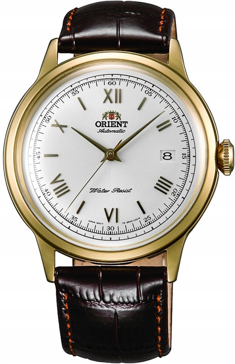 Orient, Ceas barbatesc din piele, automat, geam mineral, 30 m (3 ATM), data, doua fusuri orare, FAC00007W0, Multicolor, 41 mm