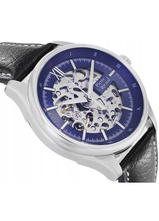 Pierre Ricaud, Ceas barbatesc din otel, skeleton, mecanic automat NH70A, P60059.5265A, Albastru/Negru, 41 mm