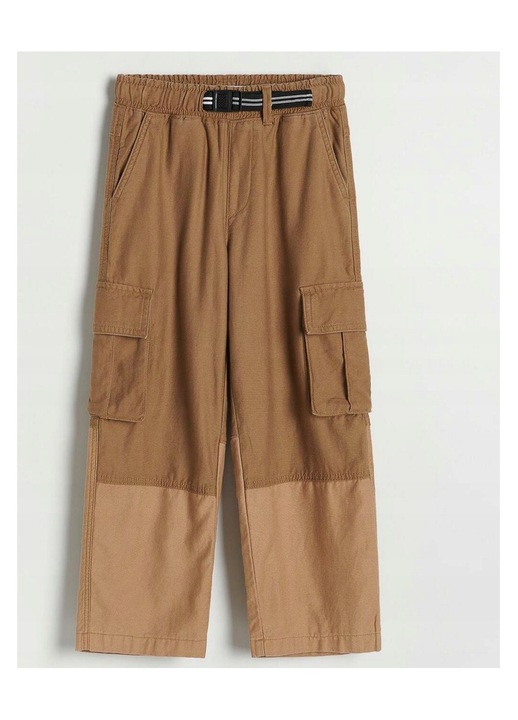 Pantaloni copii, Reserved, lungi, bumbac, maro, cu picioare drepte si buzunare, 146 CM