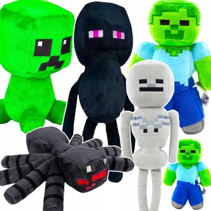 Комплект плюшени играчки, Toys, Minecraft, Creeper, Enderman, Zombie, Spider, Skeleton, многоцветен, 22x32cm, 23x29cm, 23x25cm