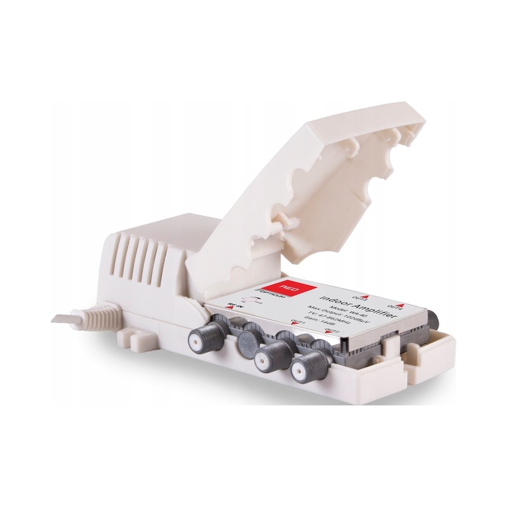 Amplificator semnal Opticum WZMO002, pentru TV DVB-T/FM, 1 intrare 4 iesiri, castig 16 dB, 47-862 MHz, Alb