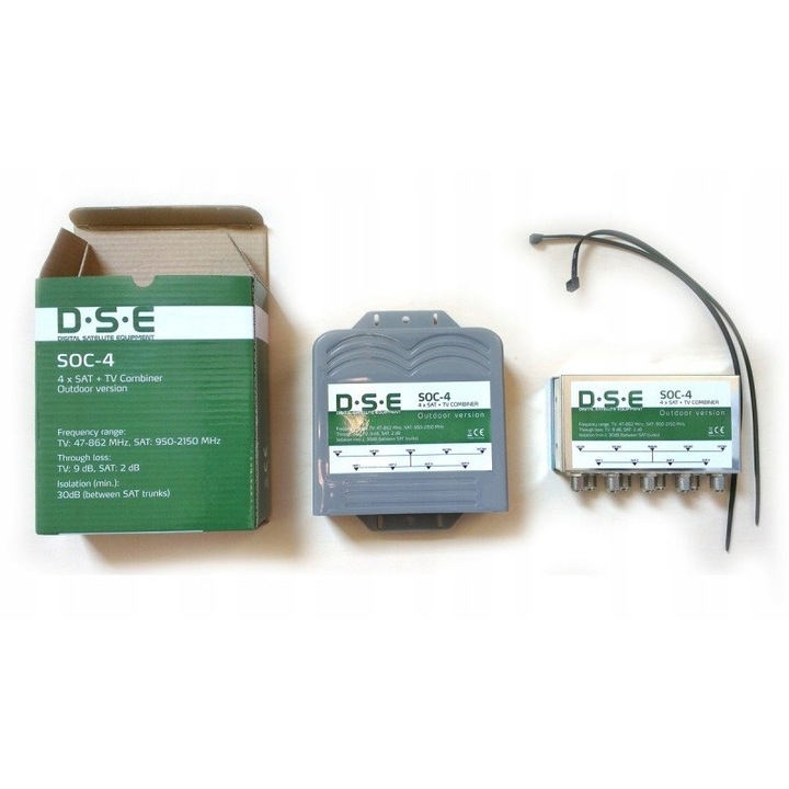 Comutator antena TV-SAT/Combiner SOC-4, 4 intrari SAT + TV, 4 iesiri, pentru exterior, 950-2150 MHz/5-862 MHz, gri, 1 buc