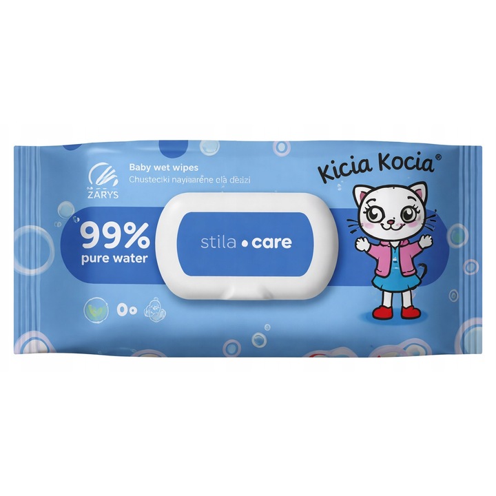 Servetele umede pentru bebelusi Kicia Kocia, 64 bucati, 99% apa, delicate pentru pielea sensibila