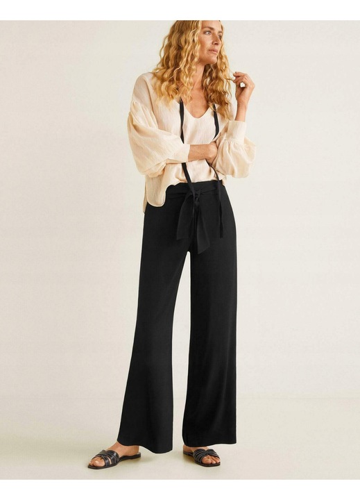Pantaloni dama, Mango, larga, negru, legatura, XS INTL