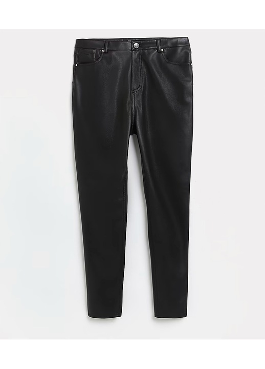 Pantaloni dama, River Island, colectia Petite, negru, poliuretan, 36 EU