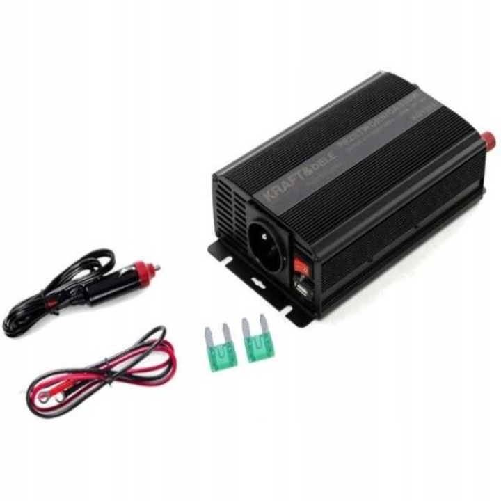 Инвертор за кола Kraft&Dele KD1256 500W/1000W 12V, с USB изход, пълен комплект