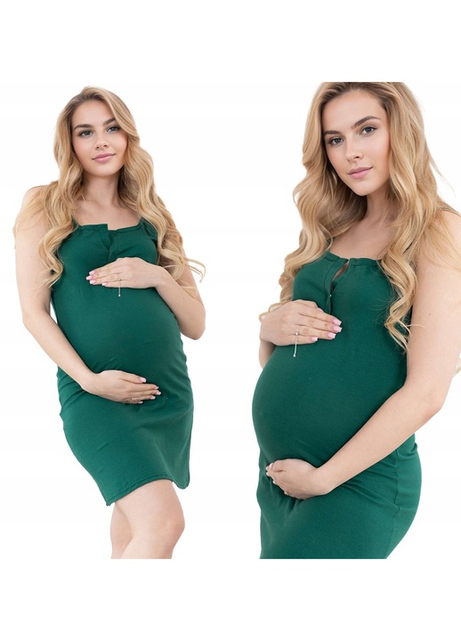 Pijama de noapte, Formommy, maternitate, cu bretele pentru alaptare, verde, bumbac