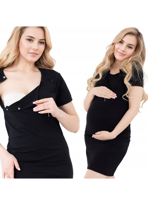 Дамска пижама, Formommy, нощница за кърмене, 100% памук, черна