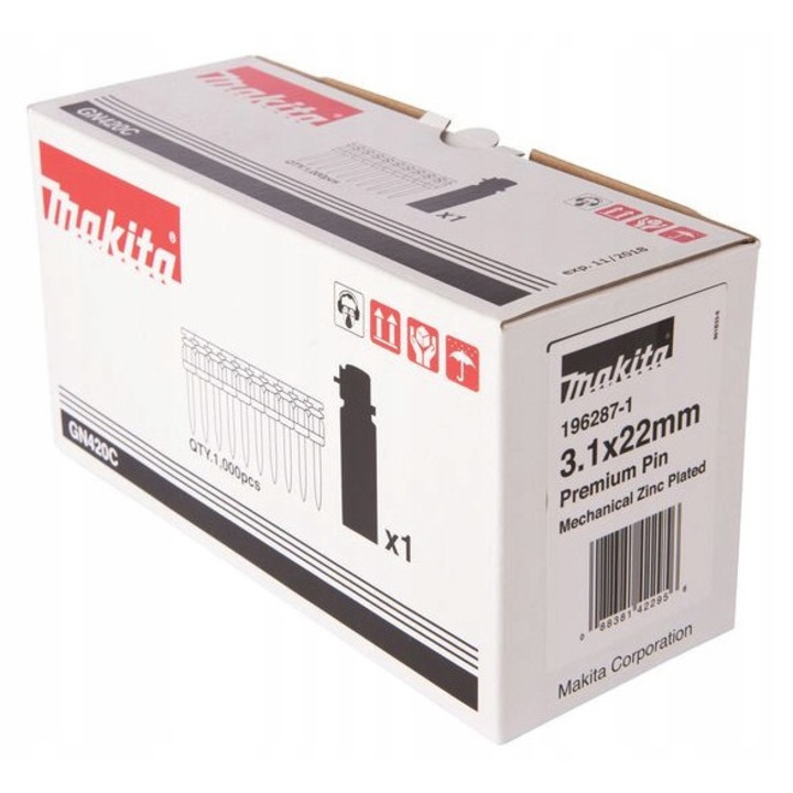Makita beton szegek 3.1 mm x 22 mm, 1000 darabos készlet + gáz