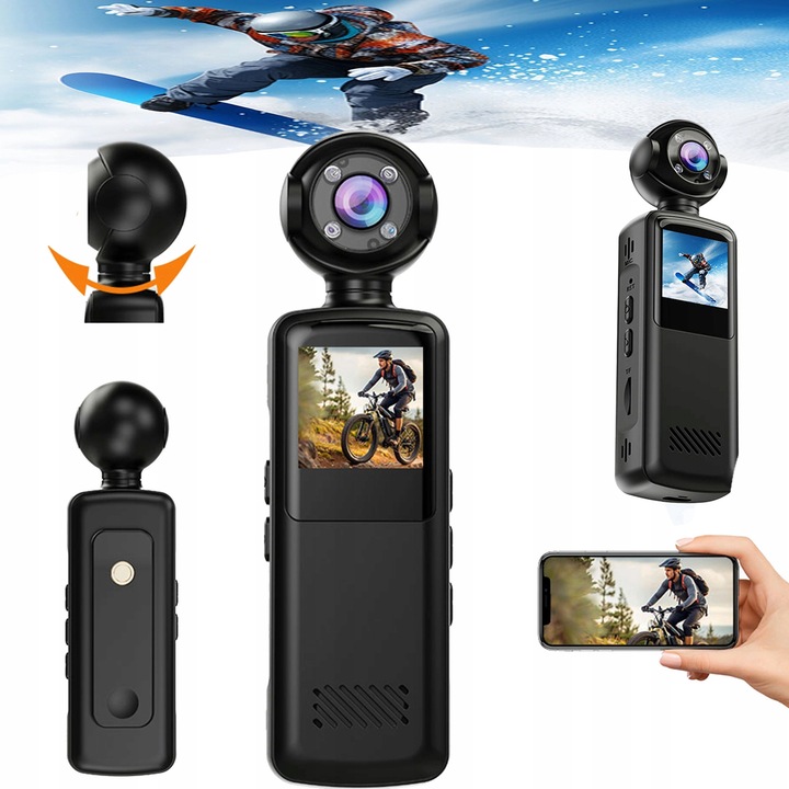 Спортна камера 1080P HD, WiFi, компактна, водоустойчива, комплект без аксесоари