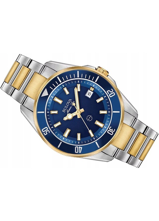 Bulova, Ceas barbatesc din otel inoxidabil 316L, mecanism quartz, data, luneta rotativa, bratara metalica, Marine Star 98B334, Multicolor, 43mm
