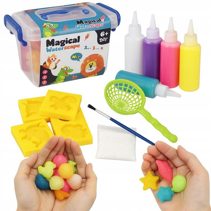 Aqua Gel DIY gyurma készlet, 3D figurák, 6 forma, 6 szín, gyerekeknek 6+