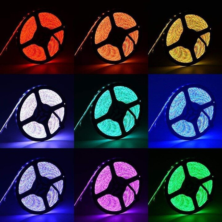Banda LED 5050 RGB 5m, multicolor, rezistenta la apa, cu alimentator si ...