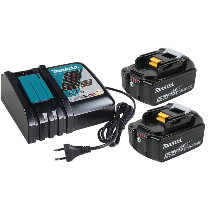 Set acumulatori si incarcator Makita LXT 18V, 2xBL1850 5.0Ah, DC18RC, 240W
