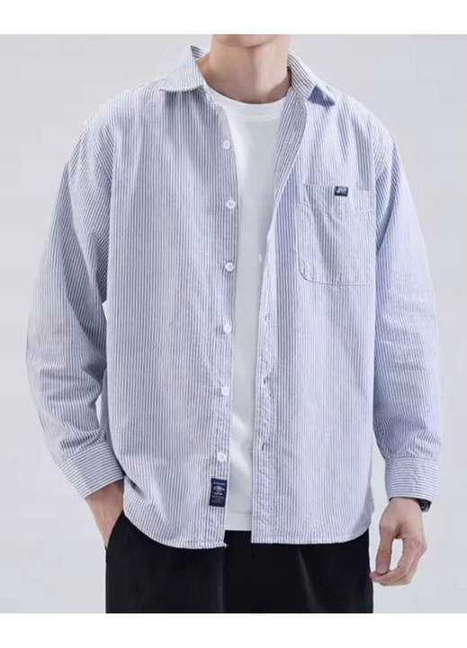 Férfi ing, hétköznapi, csíkos, pamut, kék, L INTL