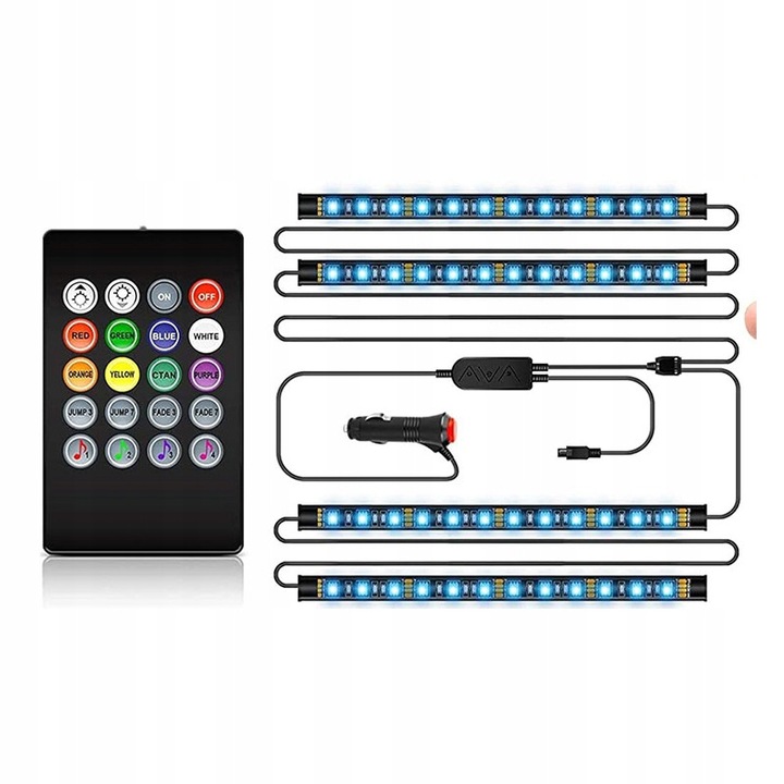 Iluminare interioara LED auto, Seametal Ambient, 12V, RGB, 18W, set 50x114x160cm, impermeabil IP65